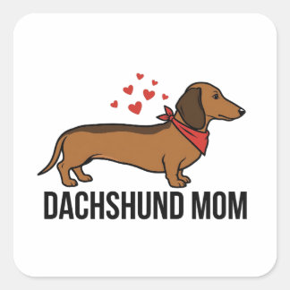 Dachshund Mom — Wiener Dog with Bandana & Hearts Square Sticker