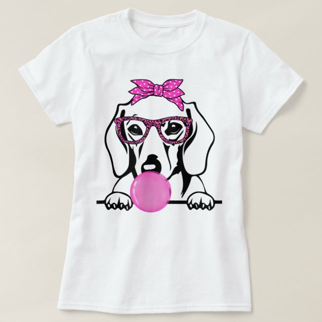 Dachshund Mom with bubble gum bandana glasses T-Sh T-Shirt (Design Front)