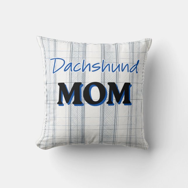 Dachshund MOM with light blue plaid background Throw Pillow (Front)