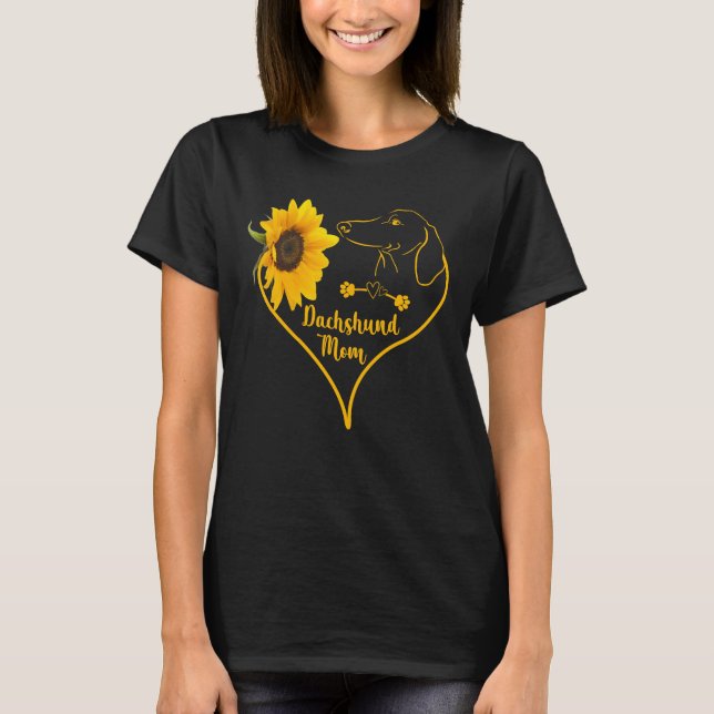 Dachshund Mom With Sunflower Heart Mother's Day T-Shirt (Front)