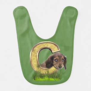Dachshund-Monogram, capital, letter C Baby Bib