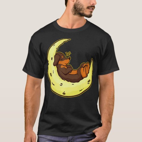 Dachshund Moon Dog Breed Sleeping Lover Gift Premi T_Shirt