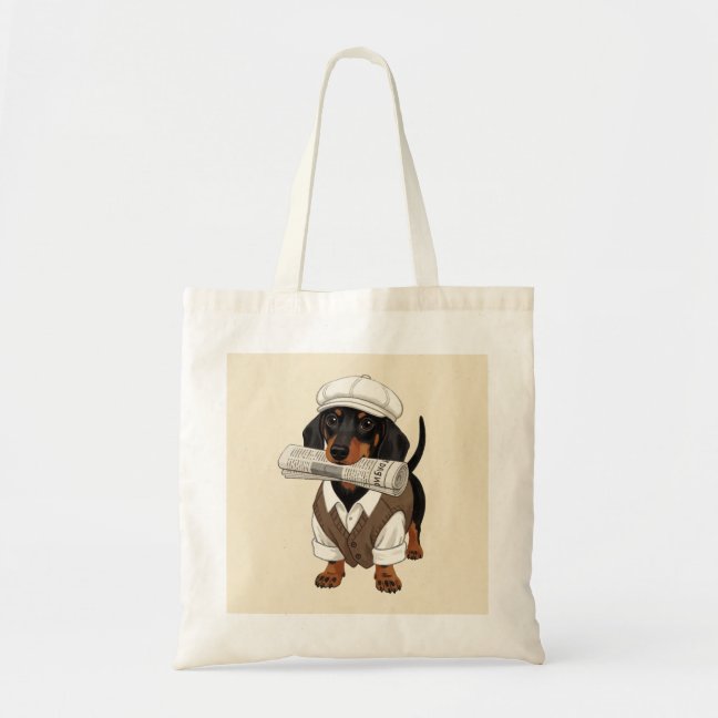 Dachshund Morning Paper Boy Tote Bag
