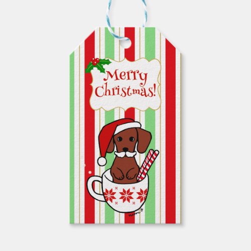 Dachshund Mustache Christmas Cartoon Gift Tags