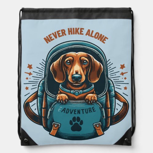 Dachshund Never Hike Alone Drawstring Bag