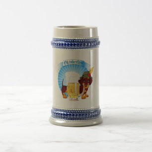 Dachshund Octoberfest Gray/Blue 22 oz Stein