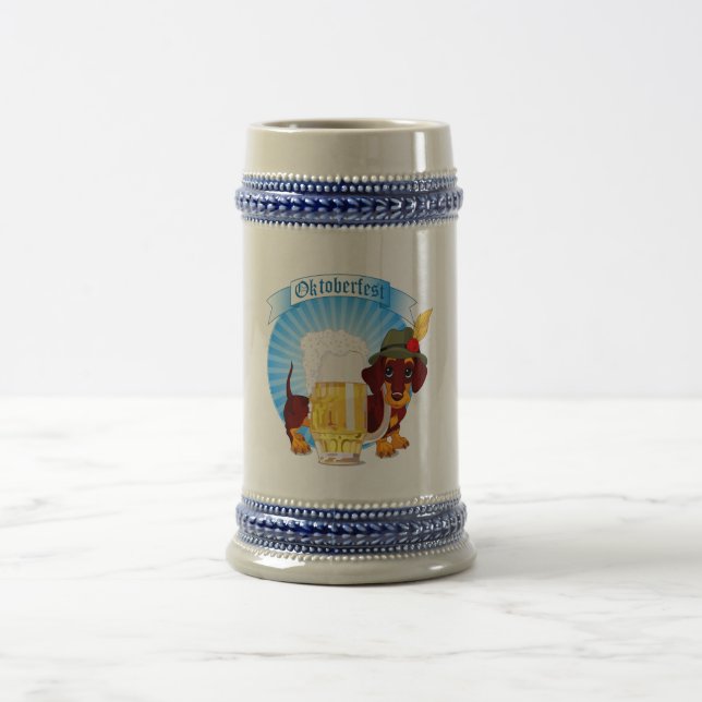 Dachshund Octoberfest Gray/Blue 22 oz Stein (Center)
