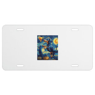 Dachshund of van gogh starry night halloween Funny License Plate