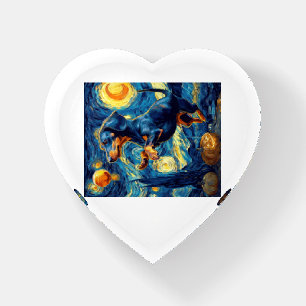 Dachshund of van gogh starry night halloween Funny Paperweight