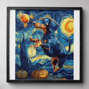 Dachshund of van gogh starry night halloween Funny Peel And Stick Photo Tile