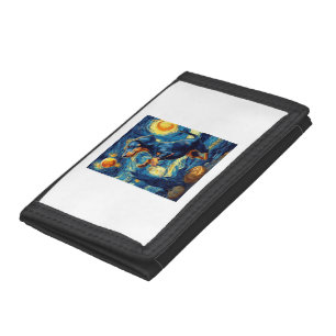 Dachshund of van gogh starry night halloween Funny Tri-fold Wallet