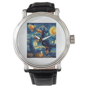 Dachshund of van gogh starry night halloween Funny Watch