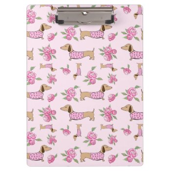 Dachshund Office Supplies - Pink Floral  Clipboard by Smoothe1 at Zazzle