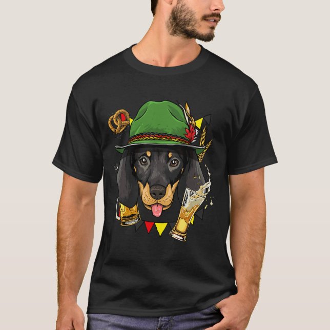 Dachshund Oktoberfest Dog Lederhosen  German Beer  T-Shirt (Front)