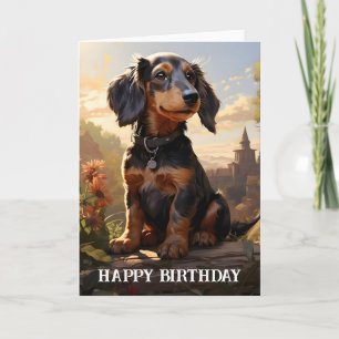 Dachshund On A Log Birthday Card