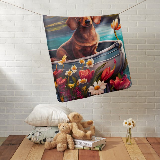 Dachshund on a Paddle: A Scenic Adventure Baby Blanket (In Situ)