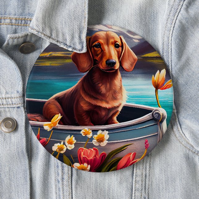 Dachshund on a Paddle: A Scenic Adventure Button (In Situ)