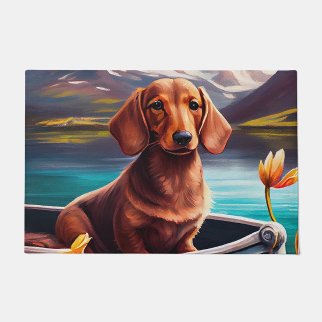 Dachshund on a Paddle: A Scenic Adventure Doormat (Front)