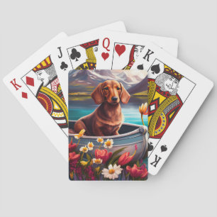Dachshund on a Paddle: A Scenic Adventure Poker Cards