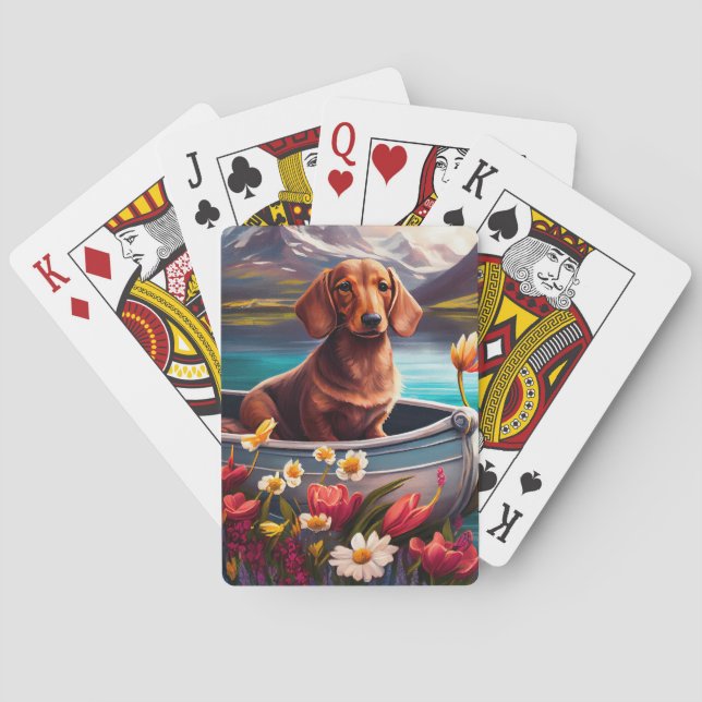 Dachshund on a Paddle: A Scenic Adventure Poker Cards (Back)