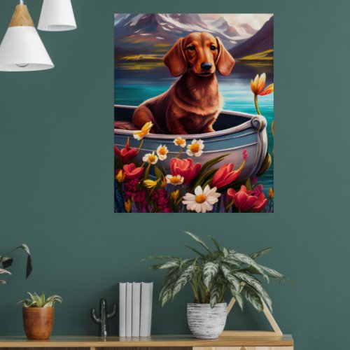 Dachshund on a Paddle A Scenic Adventure Poster