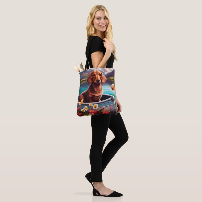 Dachshund on a Paddle: A Scenic Adventure Tote Bag (On Model)
