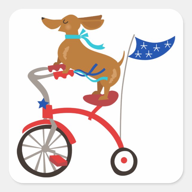 Dachshund on Bike Square Sticker (Front)