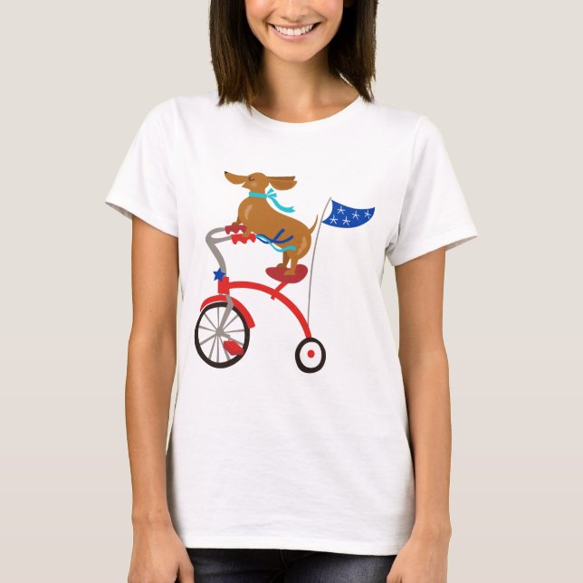 Dachshund on Bike T-Shirt (Front)