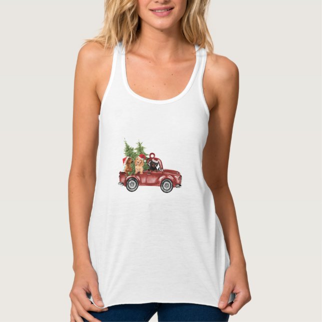 Dachshund On Car Christmas Ornament Xmas Tank Top (Front)