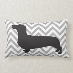 Dachshund on gray and white chevron -pillow lumbar pillow