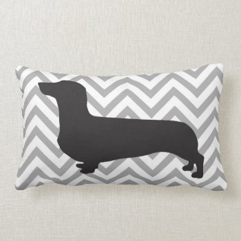 Dachshund On Gray And White Chevron -pillow Lumbar Pillow by Whimzy_Designs at Zazzle