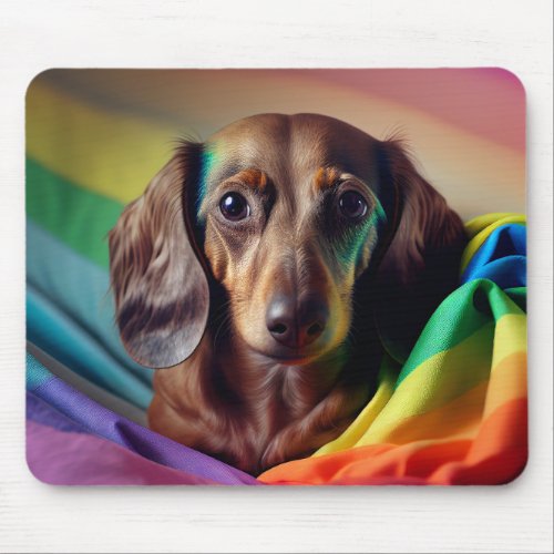 Dachshund on Rainbow Flag Mousepad