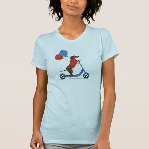 Dachshund on scooter with balloons  T_Shirt