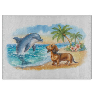 Dachshund on the Beach: Dolphin Encounter Cutting Board