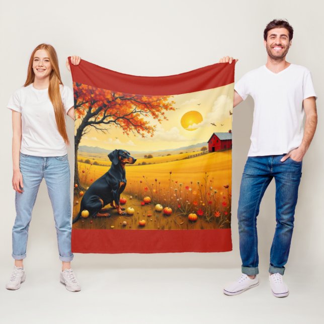 Dachshund on the farm at sunset fleece blanket (In Situ)