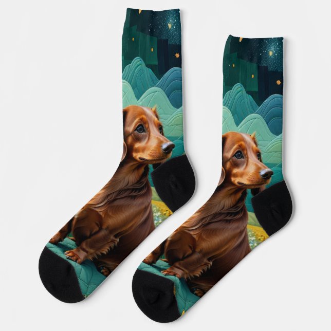 dachshund on the farm socks (Left)