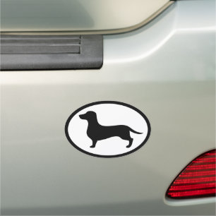 Dachshund Oval Black & White Car Magnet Decal