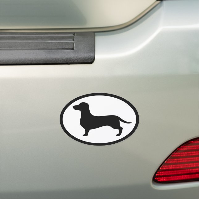 Dachshund Oval Black & White Car Magnet Decal  (In Situ)