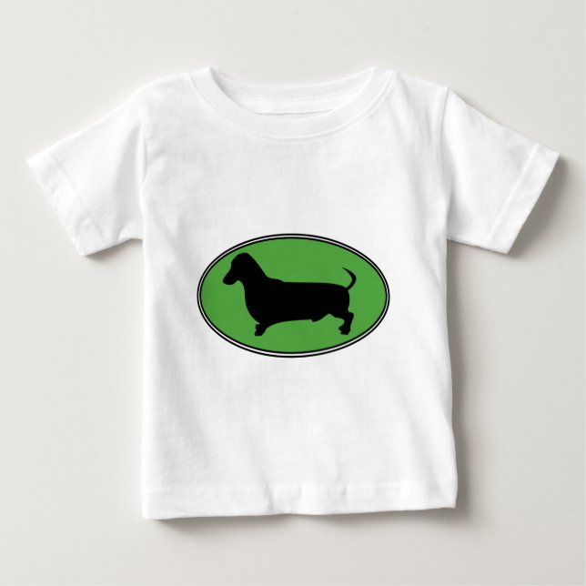 Dachshund Oval Green-Plain Baby T-Shirt (Front)