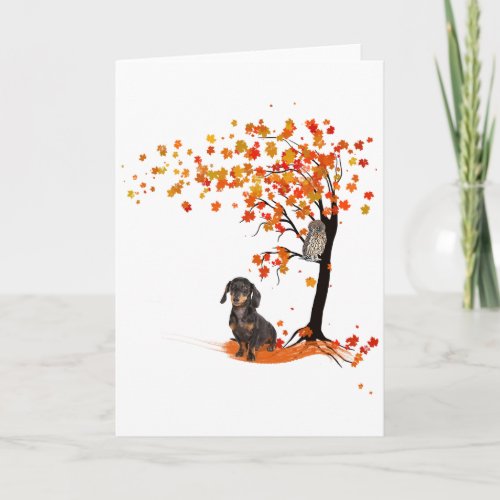 Dachshund Owl And Fall Tree Dachshund Lover Autumn Card