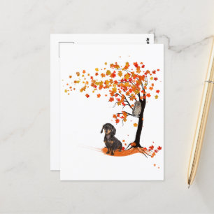 Dachshund Owl And Fall Tree Dachshund Lover Autumn Postcard