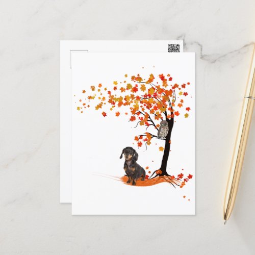 Dachshund Owl And Fall Tree Dachshund Lover Autumn Postcard