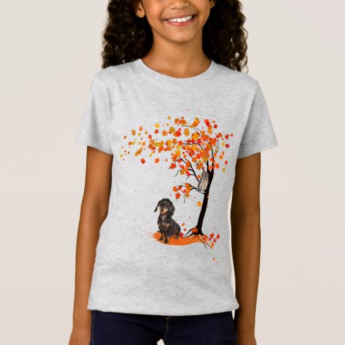 Dachshund Owl And Fall Tree Dachshund Lover Autumn T_Shirt