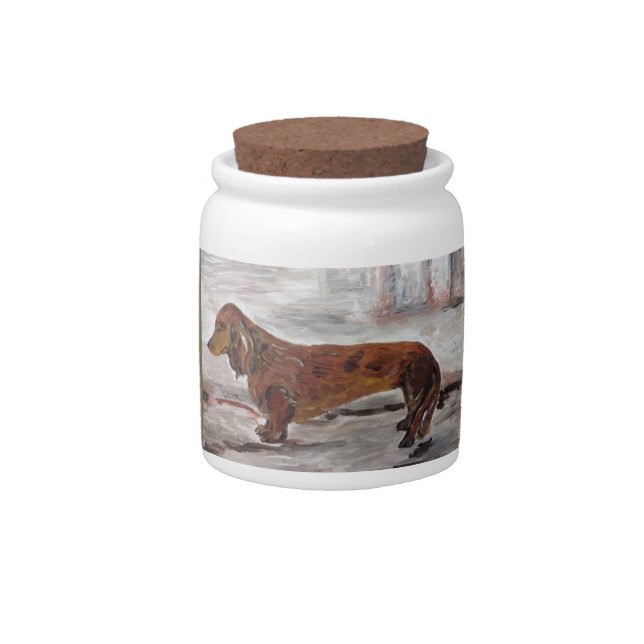 Dachshund Painting Candy Jar by Willowcatdesigns (Front)