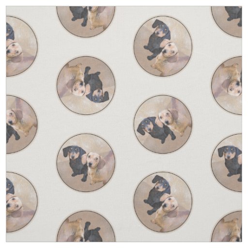 Dachshund Painting Smooth Black & Tan Red Dog Art Fabric