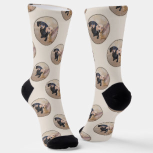 Dachshund Painting Smooth Black & Tan Red Dog Art Socks