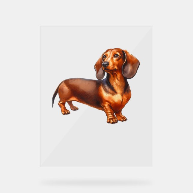 Dachshund Painting - Weiner Dog Watercolor Paintin Acrylic Sign (Front)