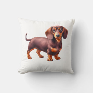 Dachshund Painting - Weiner Dog Watercolor Paintin Throw Pillow