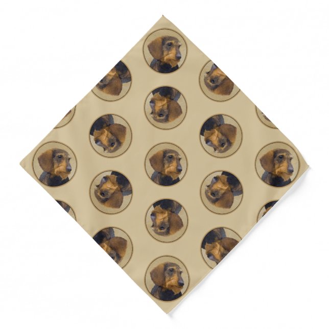 Dachshund Painting Wire-haired Black & Tan Dog Art Bandana (Front)
