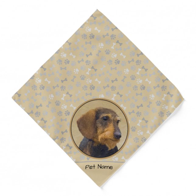 Dachshund Painting Wire-haired Black & Tan Dog Art Bandana (Front)